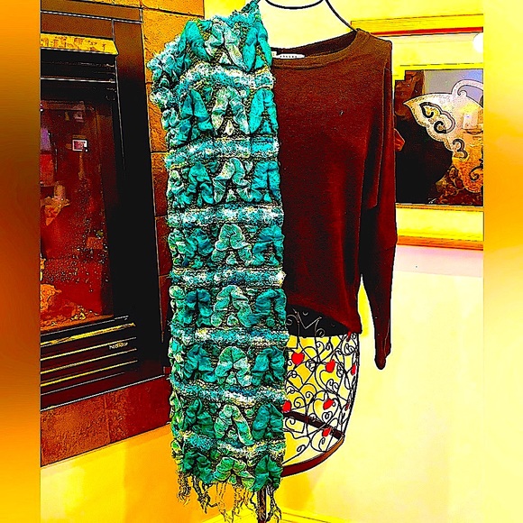 Colorful Fringed lightweight warm scarf/ bamboo feel -So Soft,great stretch, XL - Picture 2 of 2